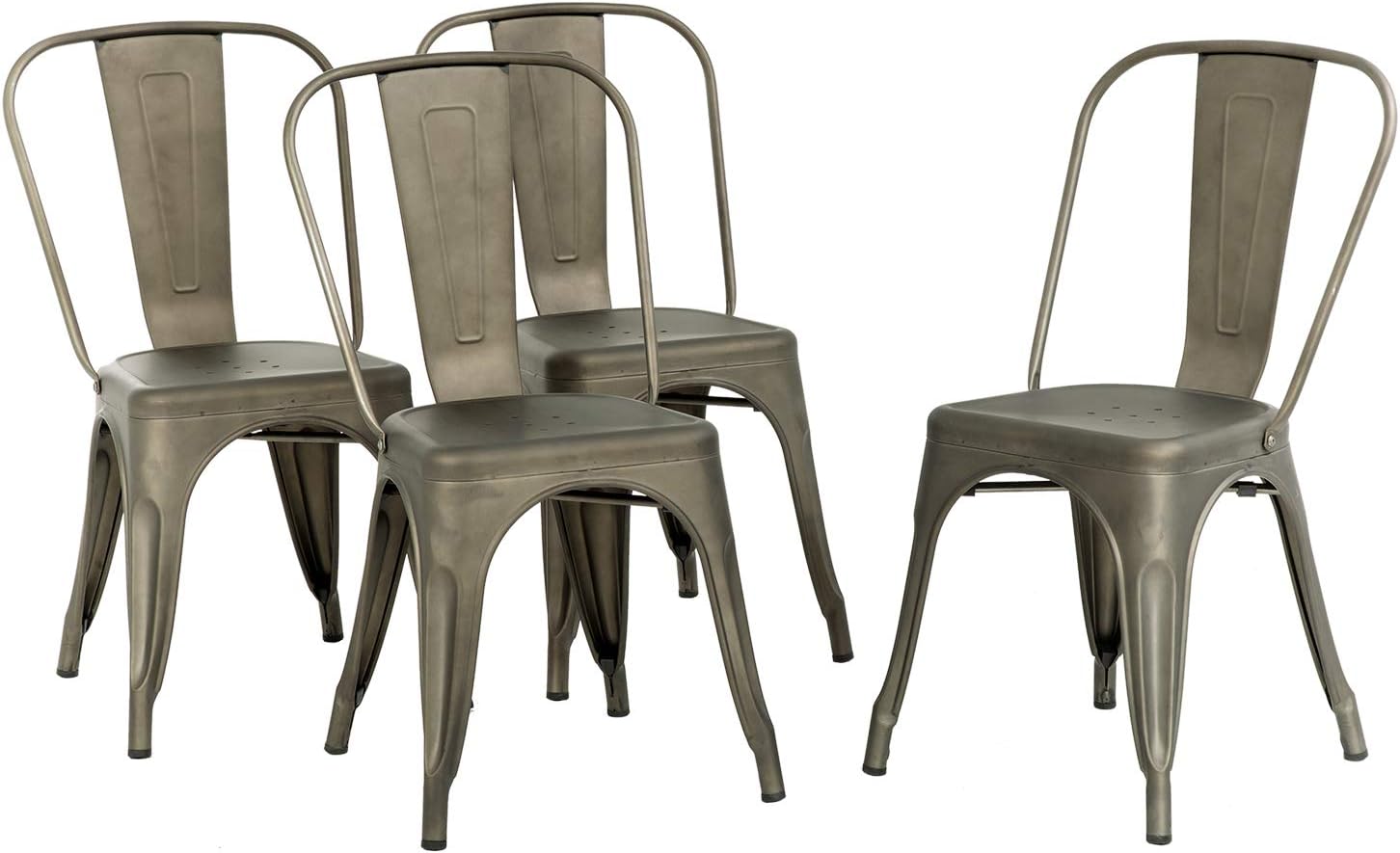 FDW | Metal Dining Chairs | Set of 4, Black | 330lbs Load | Stackable Tolix Side Chairs with Backrest | Non-Slip Feet | Indoor/Outdoor Use | Ideal for Kitchen & Restaurants