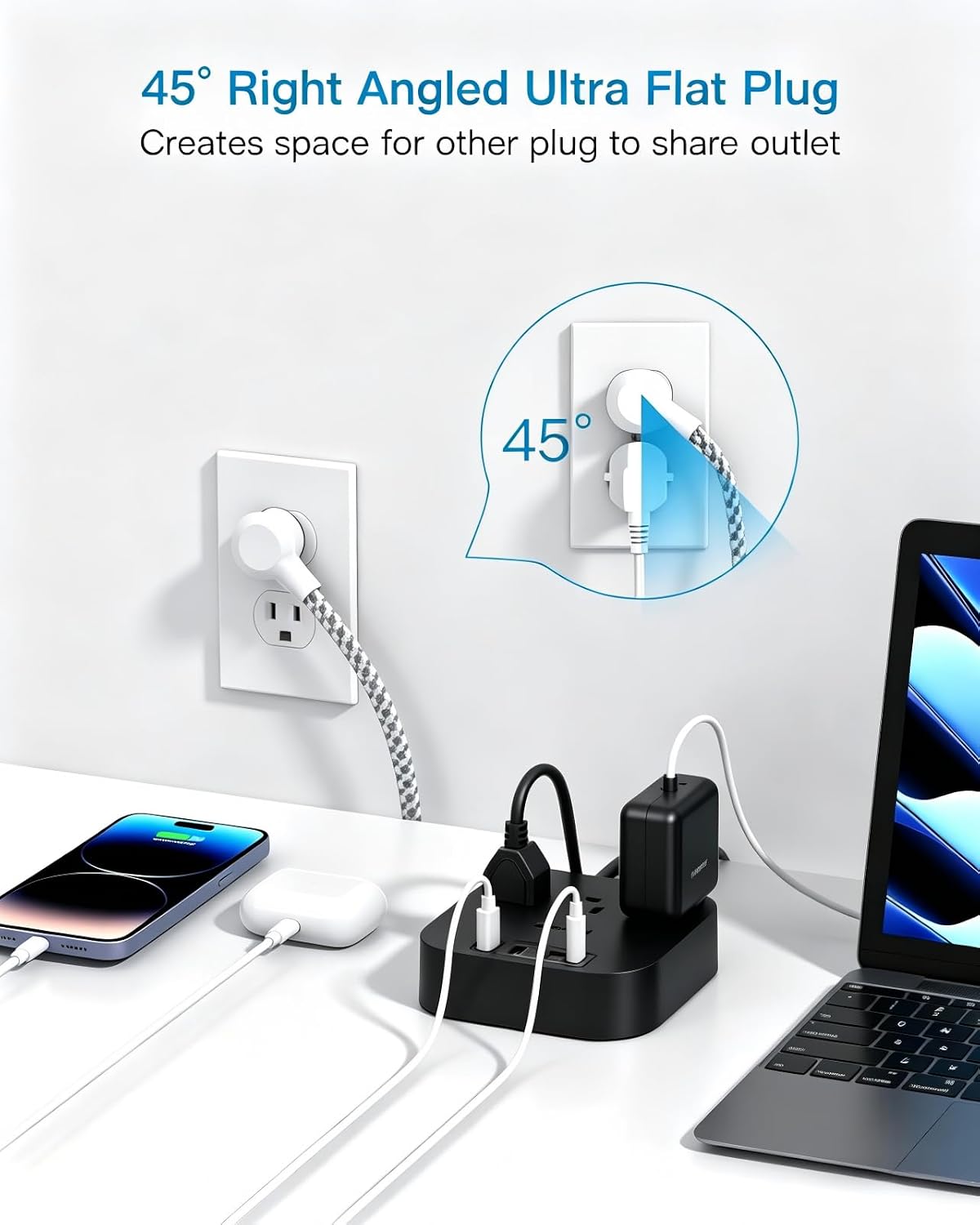 One Beat Power Strip with USB C, 3 Outlets 4 USB Ports (22.5W/4.5A), 6ft