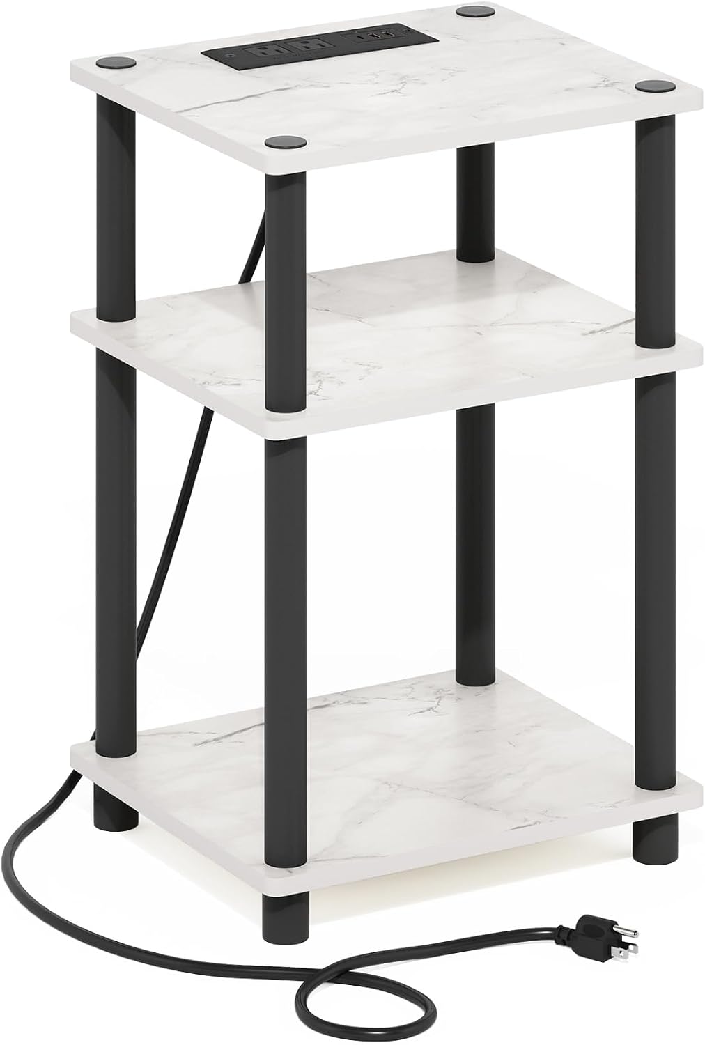 Furinno Turn-N-Tube End Table Corner Shelves, Set of 2, Dark Cherry/Black | Stackable Modern End Table with Open Shelf, Night Stand, Bedside Table, for Living Room, Bedroom