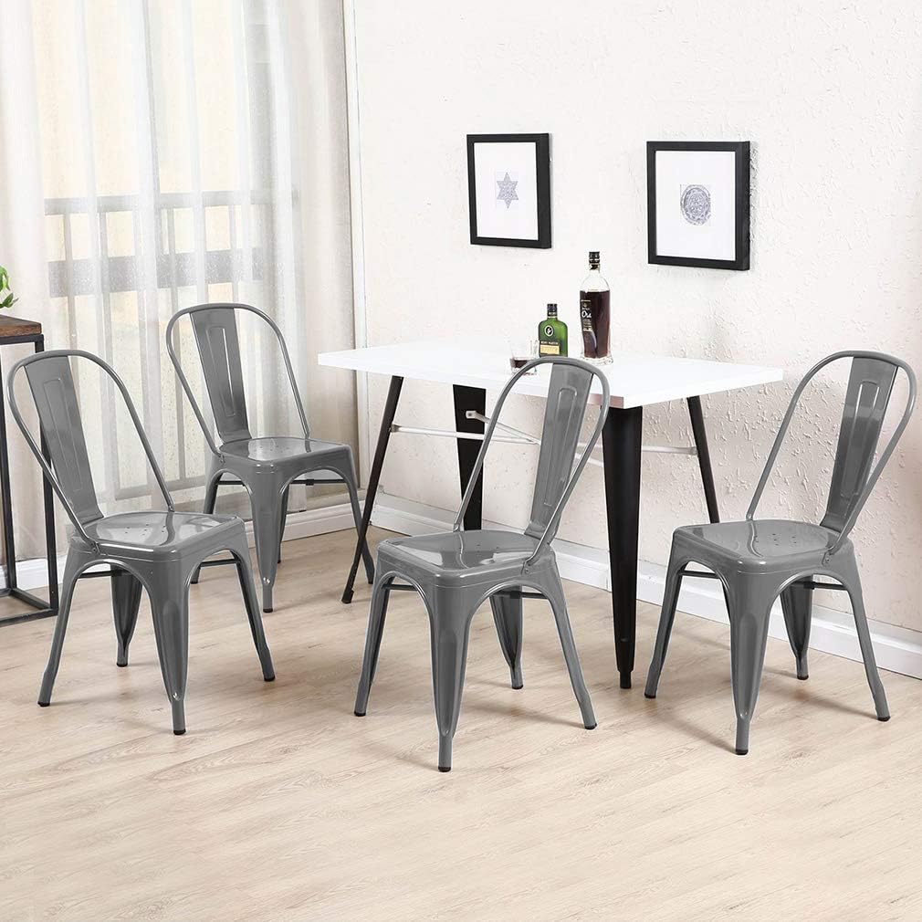 FDW | Metal Dining Chairs | Set of 4, Black | 330lbs Load | Stackable Tolix Side Chairs with Backrest | Non-Slip Feet | Indoor/Outdoor Use | Ideal for Kitchen & Restaurants