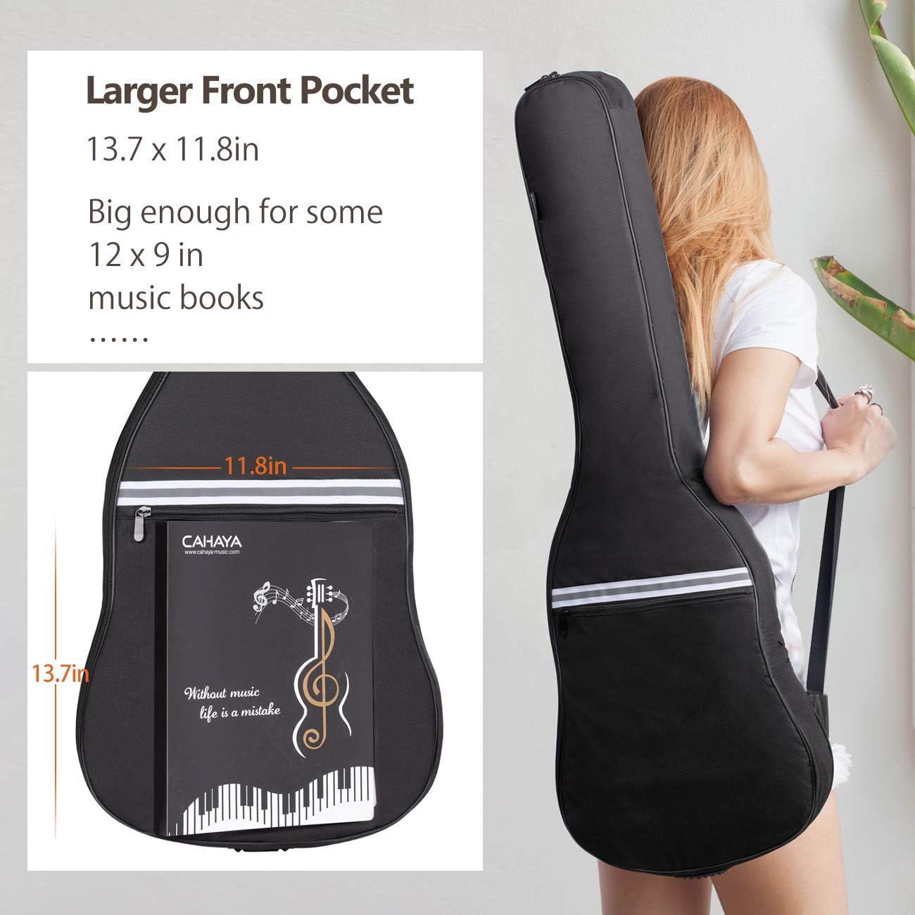 CAHAYA Electric Guitar Bag Gig Bag 6mm Padding Padded Backpack with Reflective Bands Soft Guitar Case Black CY0225