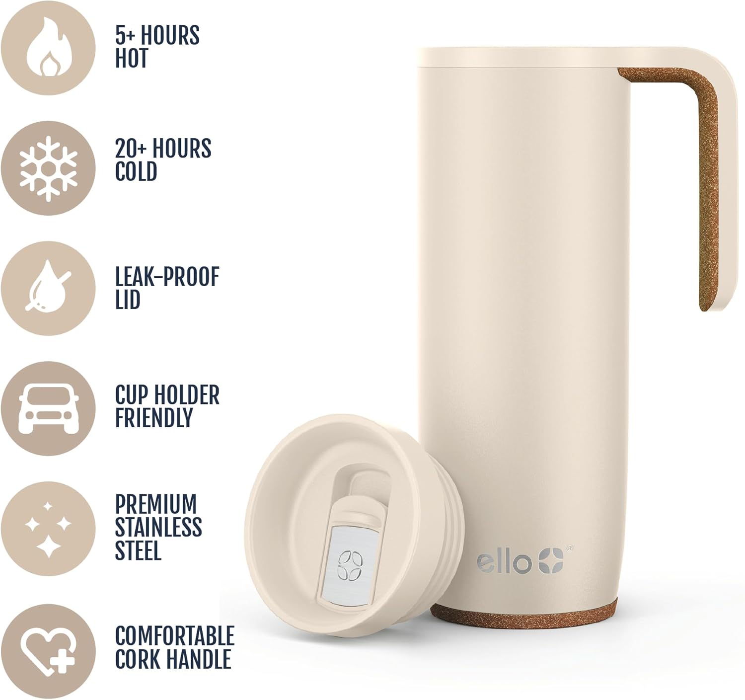 Ello Magnet 18oz Insulated Stainless Steel Travel Mug with Handle, Poseidon