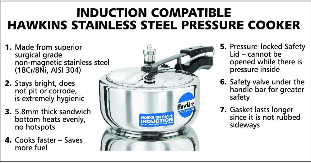 Hawkins Stainless Steel 5.0 Litre Pressure Cooker