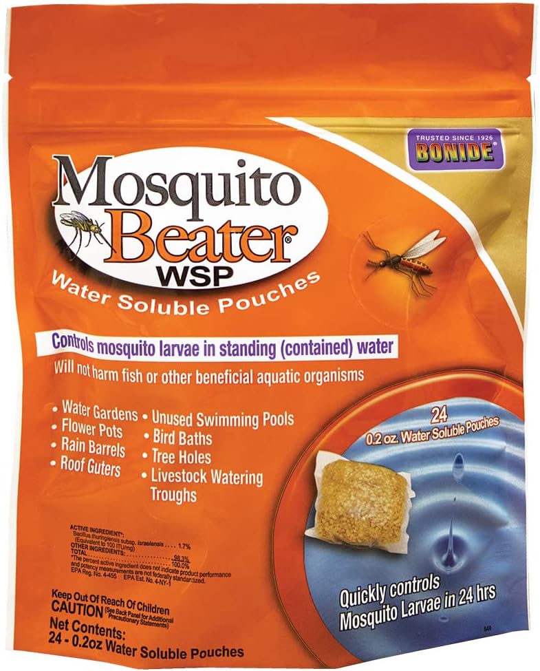 Bonide Mosquito Beater Water Soluble Pouches, Pack of 24 Pouches | Control Mosquito Larvae in Standing Water, Won't Harm Fish