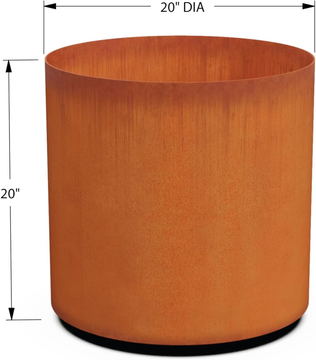 Plantercraft Large Round Planters for Outdoor Plants - 24 Inch Corten Steel Planter for Patio