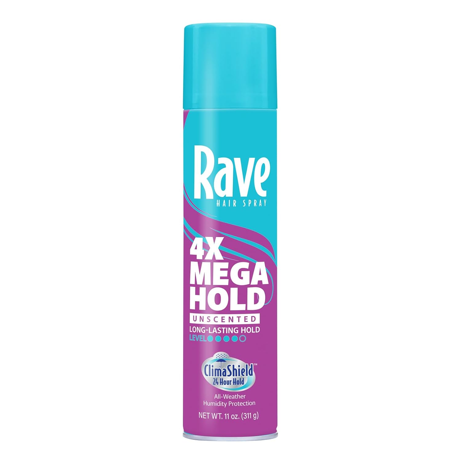 rave 4X Mega Unscented Aerosol Hairspray - Hair Spray for High Humidity Weather - 24-Hour Lasting Hold - Vitamin-Enhanced Hair Volume Spray - 11 oz