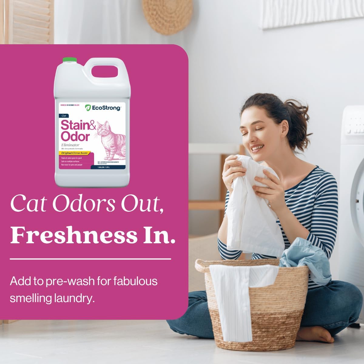 Eco Strong Cat Stain And Odor Remover| Enzyme Urine Odor Neutralizer - Stain Remover for Carpet, Litter Boxes, Bedding