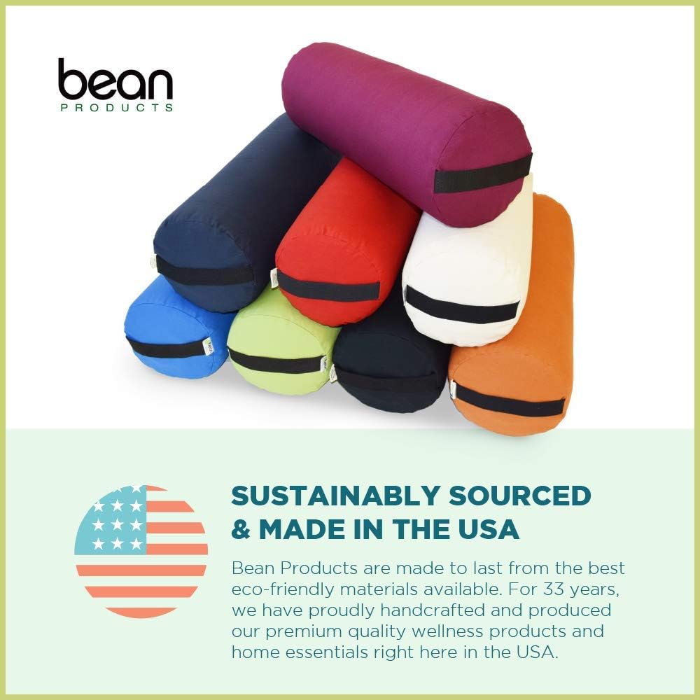 Bean Products Cotton Batting Yoga Bolster - Studio Grade Round or Rectangular Restorative Yoga Pillow for Pilates and Yin Practice - Soft Yet Firm Support with Cotton Cover - Made in The USA