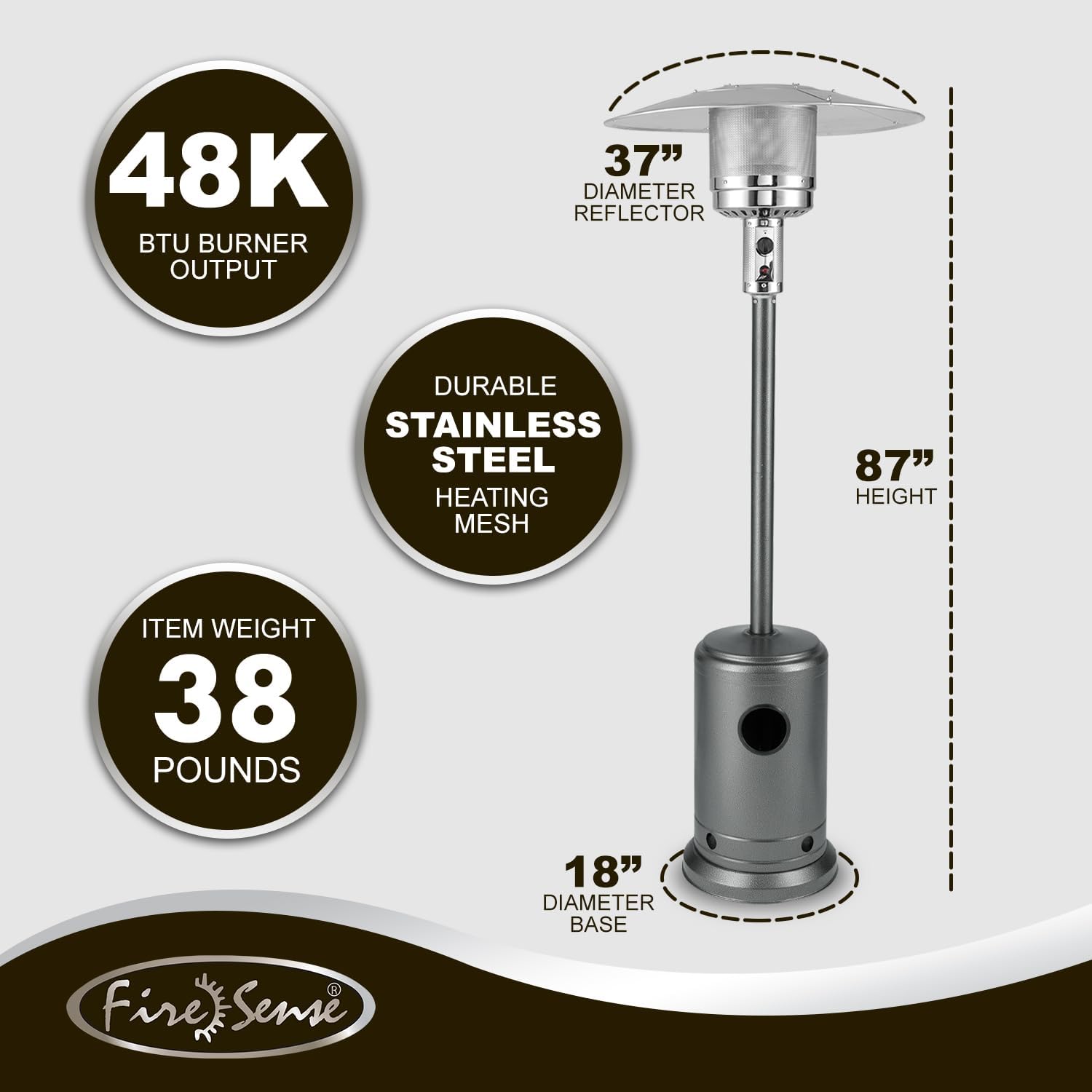 Fire Sense 61130 Patio Heater with Wheels, 48,000 BTU, Aqua Blue | Electronic Ignition System, Portable Outdoor Propane Heater, All Seasons