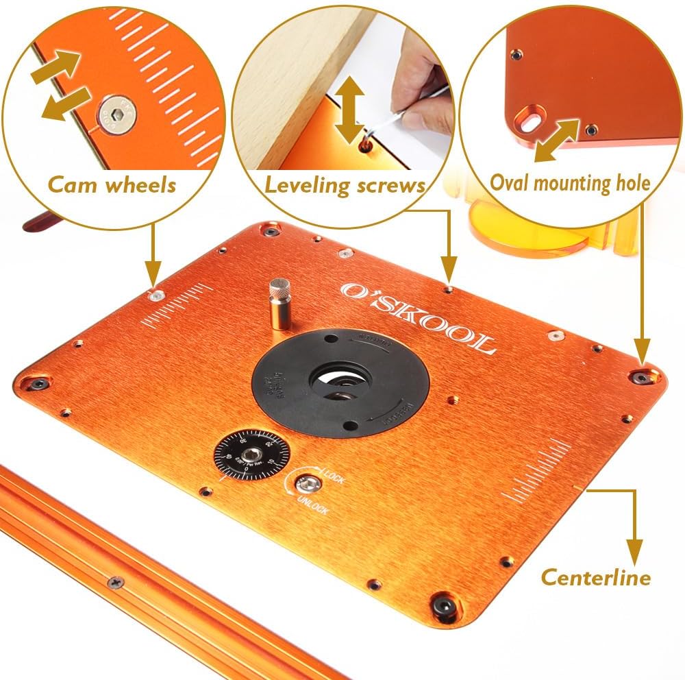 O'SKOOL Router Lift Systems with Router Table Insert Plate Template Kit