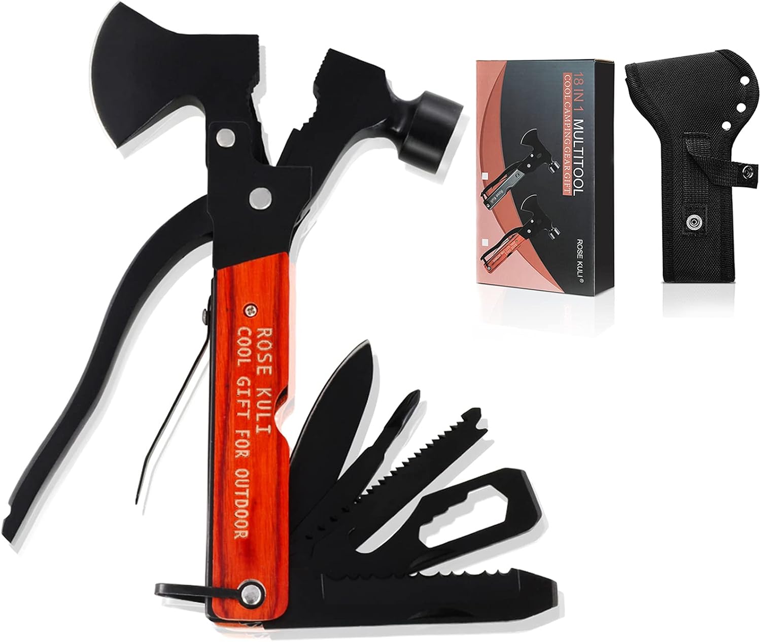 18-in-1 Multitool Camping Axe Hammer, Multi Tool with Plier, Knife | Emergency Escape Tool, Survival Gear for Outdoor Hunting Hiking, Fathers Day Gift for Men Dad Husband Boyfriend
