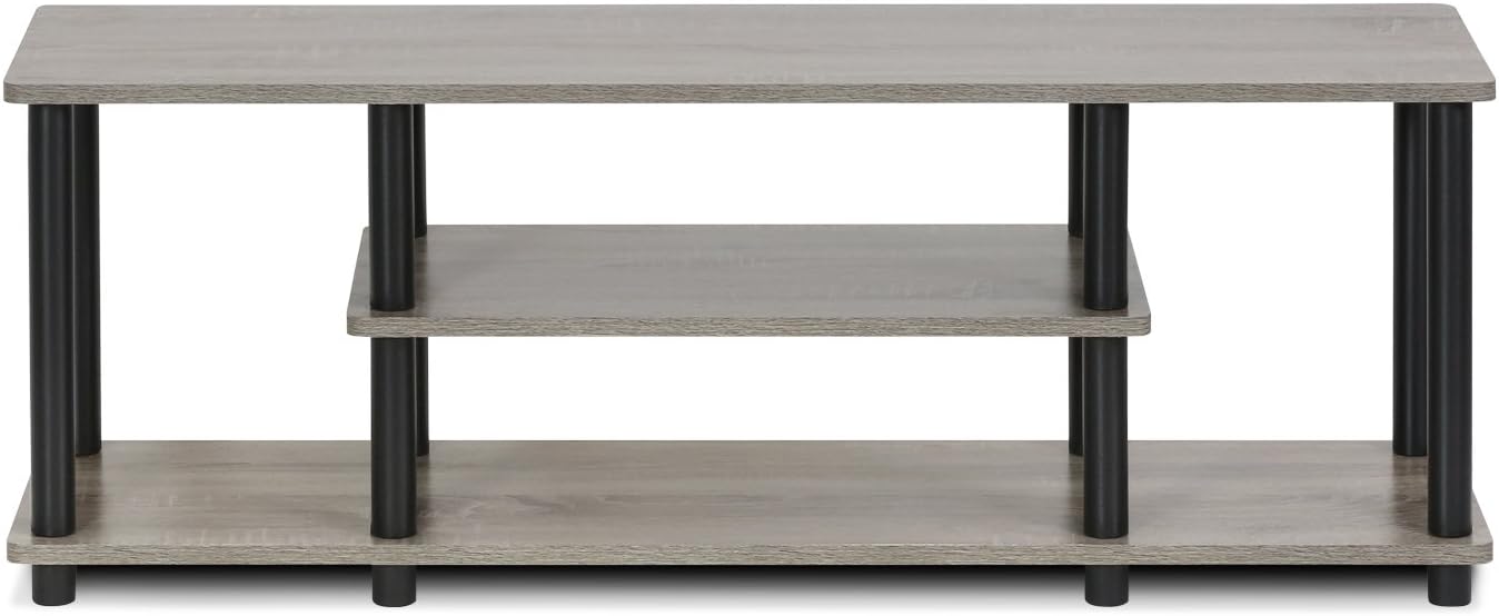 Furinno Turn-N-Tube No Tools 3D 3-Tier Entertainment TV Stand up to 50 inch TV, Round Tubes, French Oak Grey/Black | for TV up to 50 Inch, Open Frame Rectangular Entertainment Center with Storage Shelf, TV Console, for Living Room, Bedroom