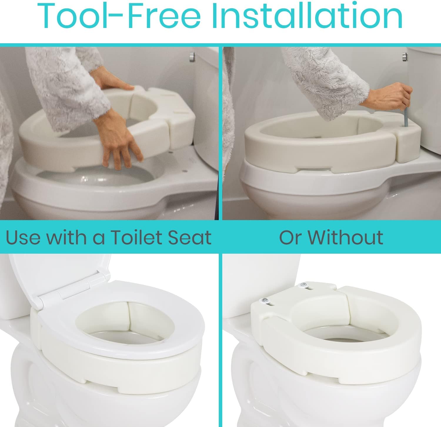 Vive Raised Toilet Seat - 5" Portable, Elevated Toilet Seat Riser | Extender - Elongated and Standard Fit Commode Lifter - Bathroom Safety Extender Assists Disabled, Elderly, Seniors