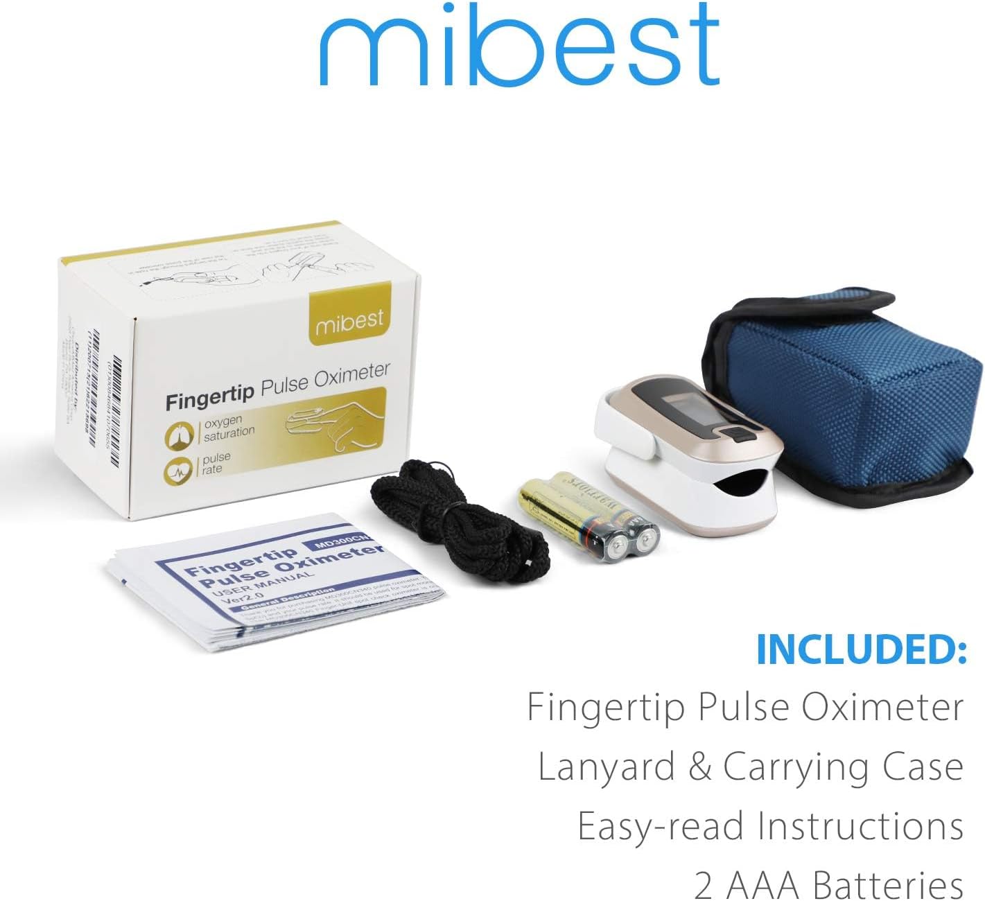 mibest OLED Finger Pulse Oximeter, O2 Meter, Dual Color White/Luxury Gold