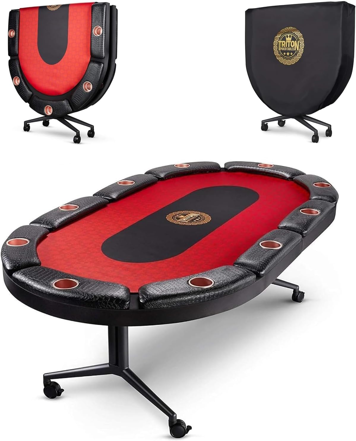Triton Premium Foldable Poker Table - Poker Table for 10 Players Long-Lasting, Luxurious Vegas Style Casino Experience at Home