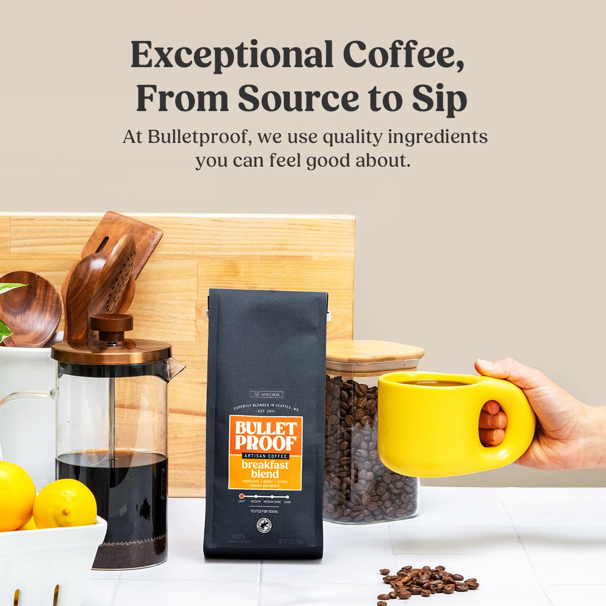 Bulletproof French Kick Dark Roast Whole Bean Coffee, 12 Ounces, 100% Arabica Coffee Sourced from Guatemala, Colombia & El Salvador