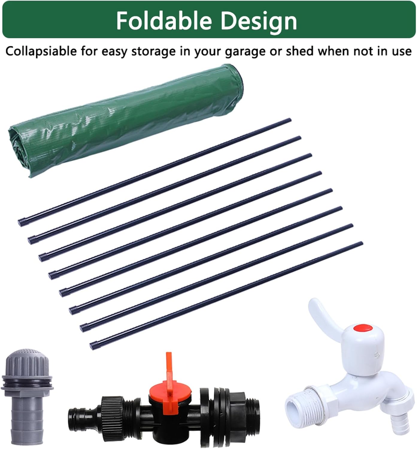 Collapsible Rain Barrel, Portable Water Storage Tank, Rainwater Collection System Downspout, Water Catcher Container (50 Gallon, Green)