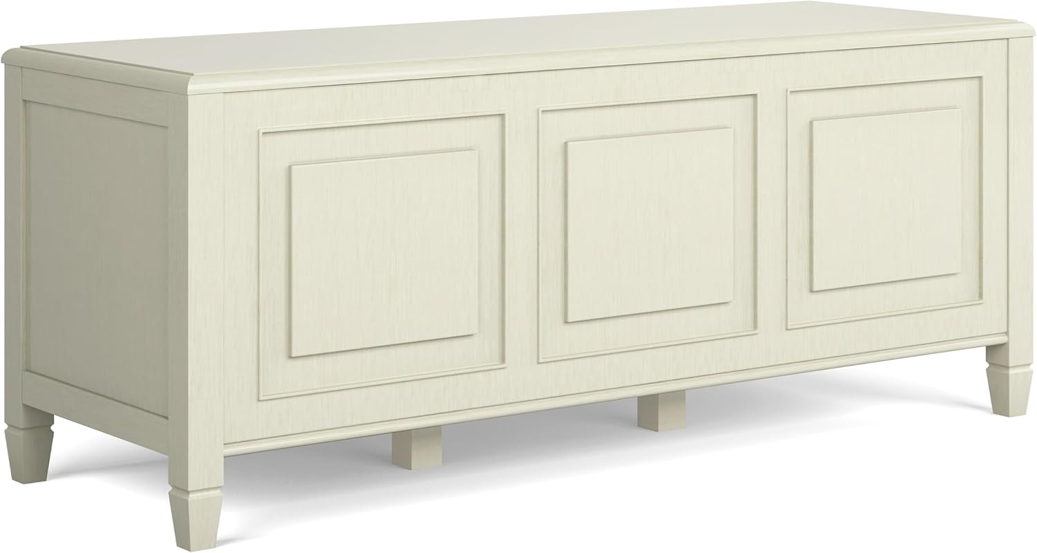 SIMPLIHOME Harvey 47" Wide Solid Mango Wood Bench in Natural | Traditional entryway bench in dark chestnut brown with a lift-up lid and 3 hidden compartments; shoe or hallway bench.