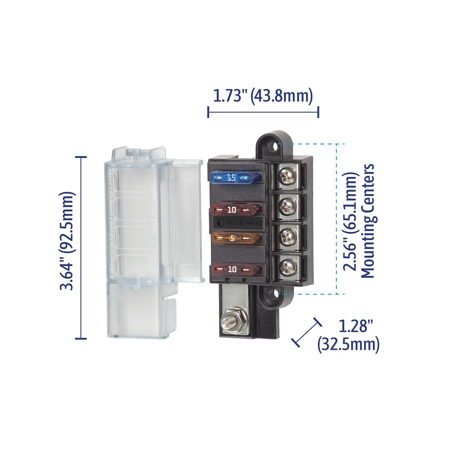 Blue Sea Systems ST Blade Fuse Block 6 Way Circuits with Negative Bus and Cover, 100 Amps, 5025