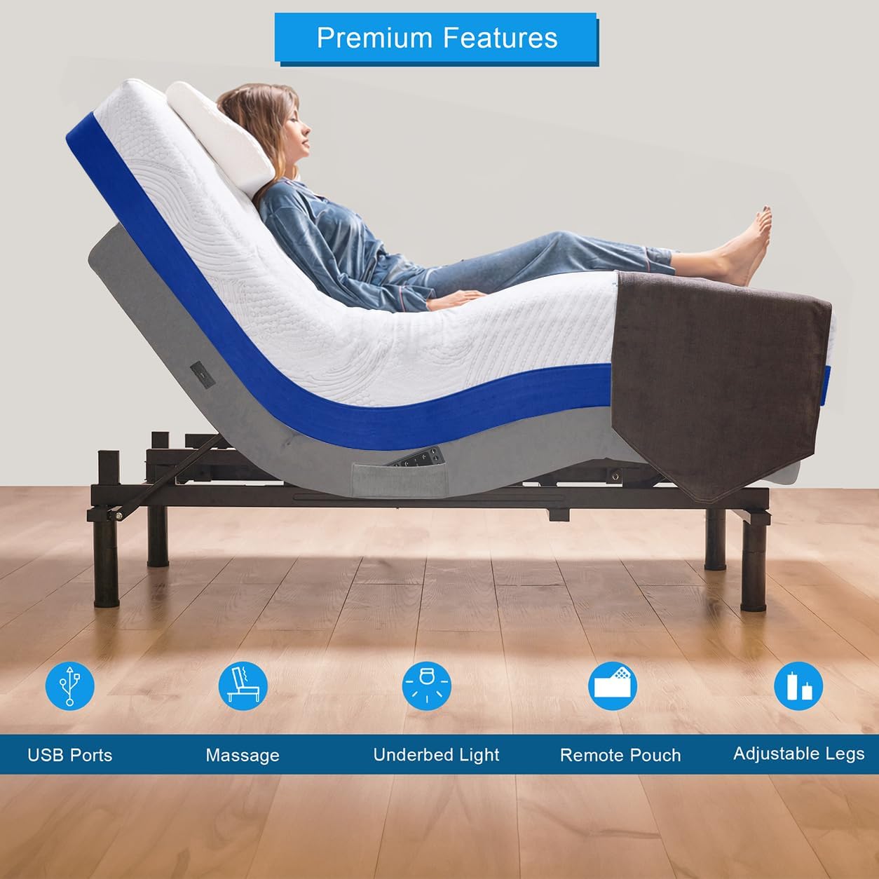 Irvine Home Collection Twin XL Adjustable Bed Base | Dual Massage | USB Ports | Zero Gravity | Anti-Snore | Memory Positions | Under Bed Lighting