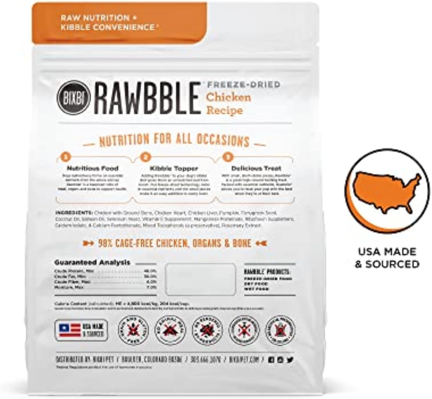 BIXBI Liberty Freeze-Dried Dog Food Topper & Treats, Beef – 98% Meat & Organs, No Refrigeration – USA Made, 26 oz