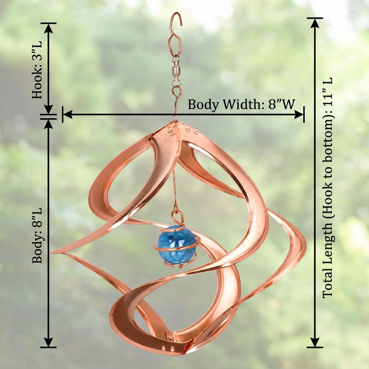 Red Carpet Studios The Original Cosmix Helix Wind Spinner Indoor/Outdoor Hanging Art, 11" Tall, Copper with Blue Planet