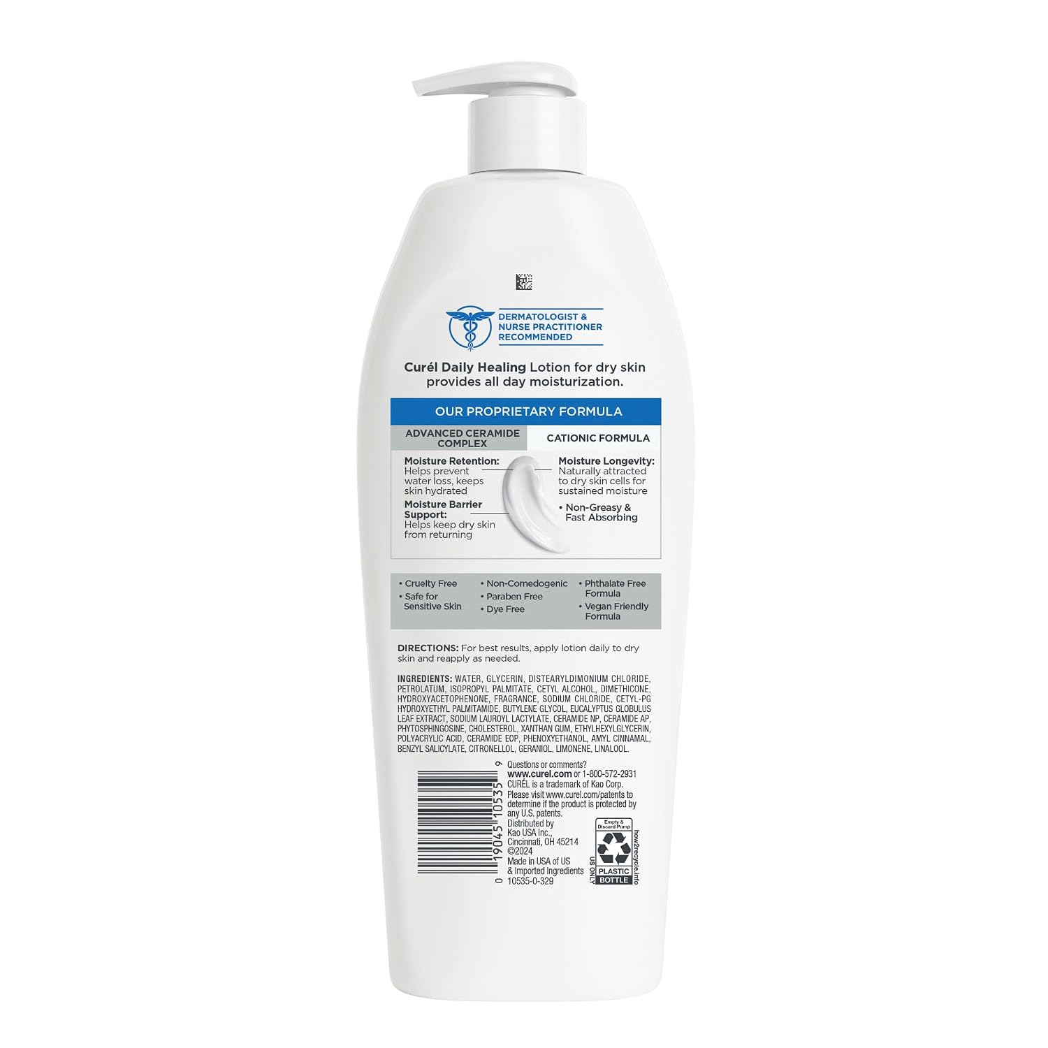 Curel Daily Healing Body Lotion for Dry Skin, Dermatologist Recommended Hydrating Body Lotion with Advanced Ceramides Complex, 20 Oz