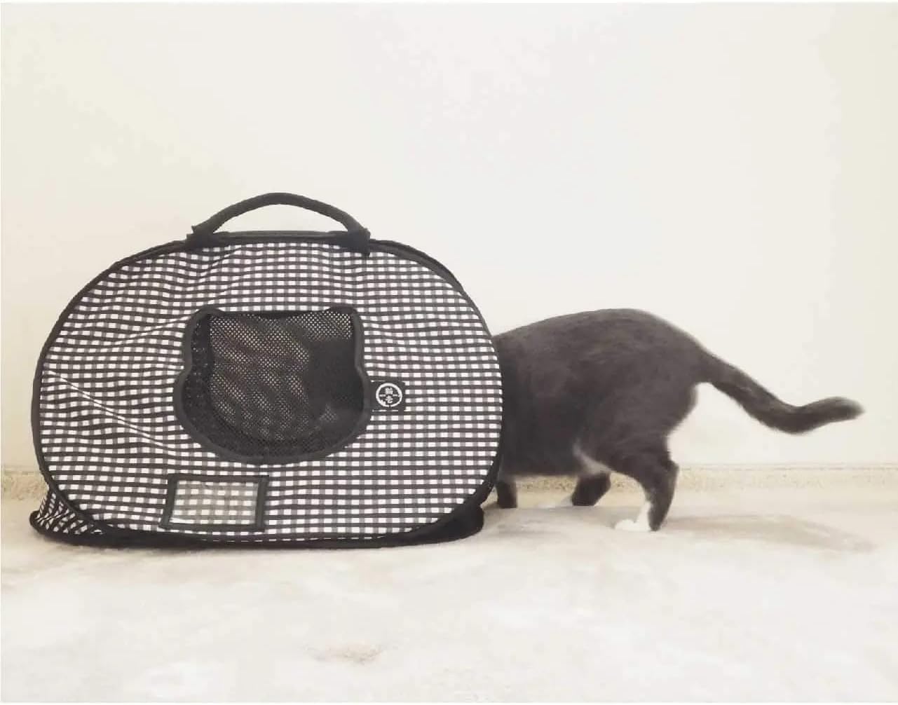Necoichi Stress-Free Cat Travel Carrier Collapsible Gray White for 2 Cats, for Indoor Cats Small Medium Large Cats(Black)