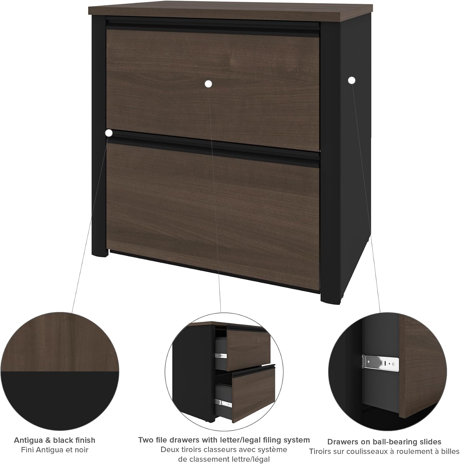 BESTAR Connexion Lateral File Drawer (Ready-to-Assemble), 30", Slate/Sandstone | Ready-to-Assemble; Adjustable leg levelers; ball-bearing drawer slides; Particle board construction
