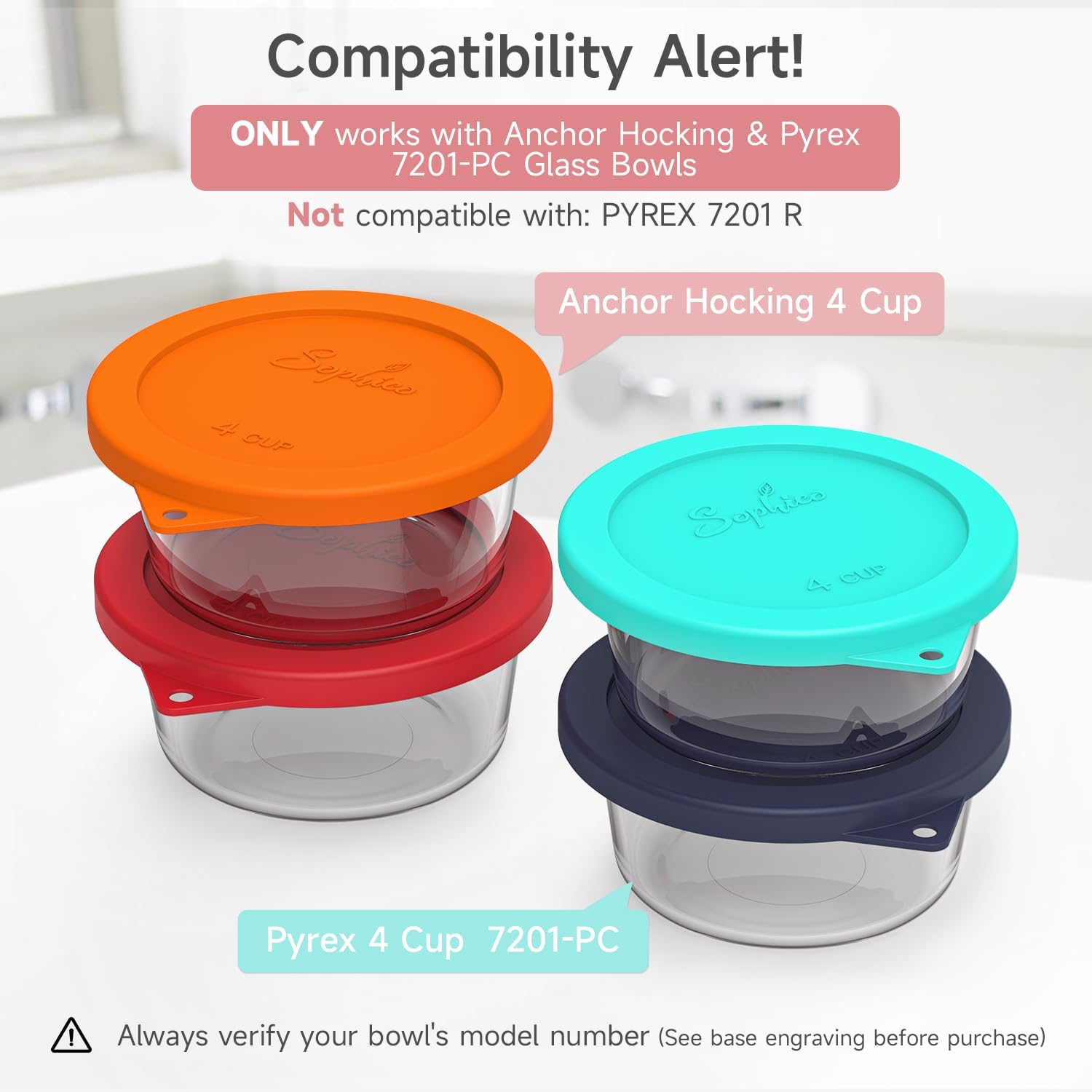 SOPHICO 4 Cup Silicone Lids Replacement for Pyrex & Anchor Hocking 7201-PC