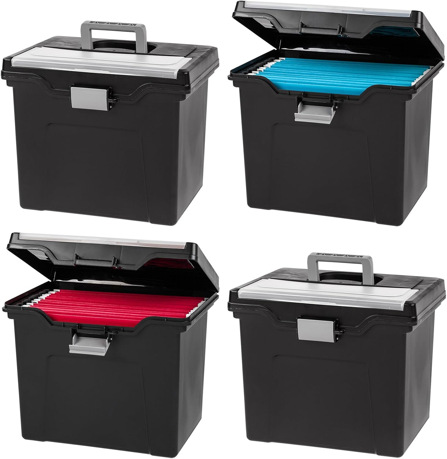 IRIS USA 4-Pack File Box Organizer with Wing Lid Letter/Legal 18 Qt, Clear | Organize letter and legal files, documents and paperwork with a wing lid for quick access and secure storage