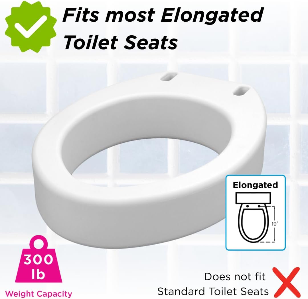 NOVA Raised Toilet Seat for Seniors & Post-Surgery Recovery – Elongated Bolt-On Under-Seat Design Uses Existing Toilet Seat & Lid, 3.5” Elevation, 300 lb Capacity, Durable Plastic, Easy Install