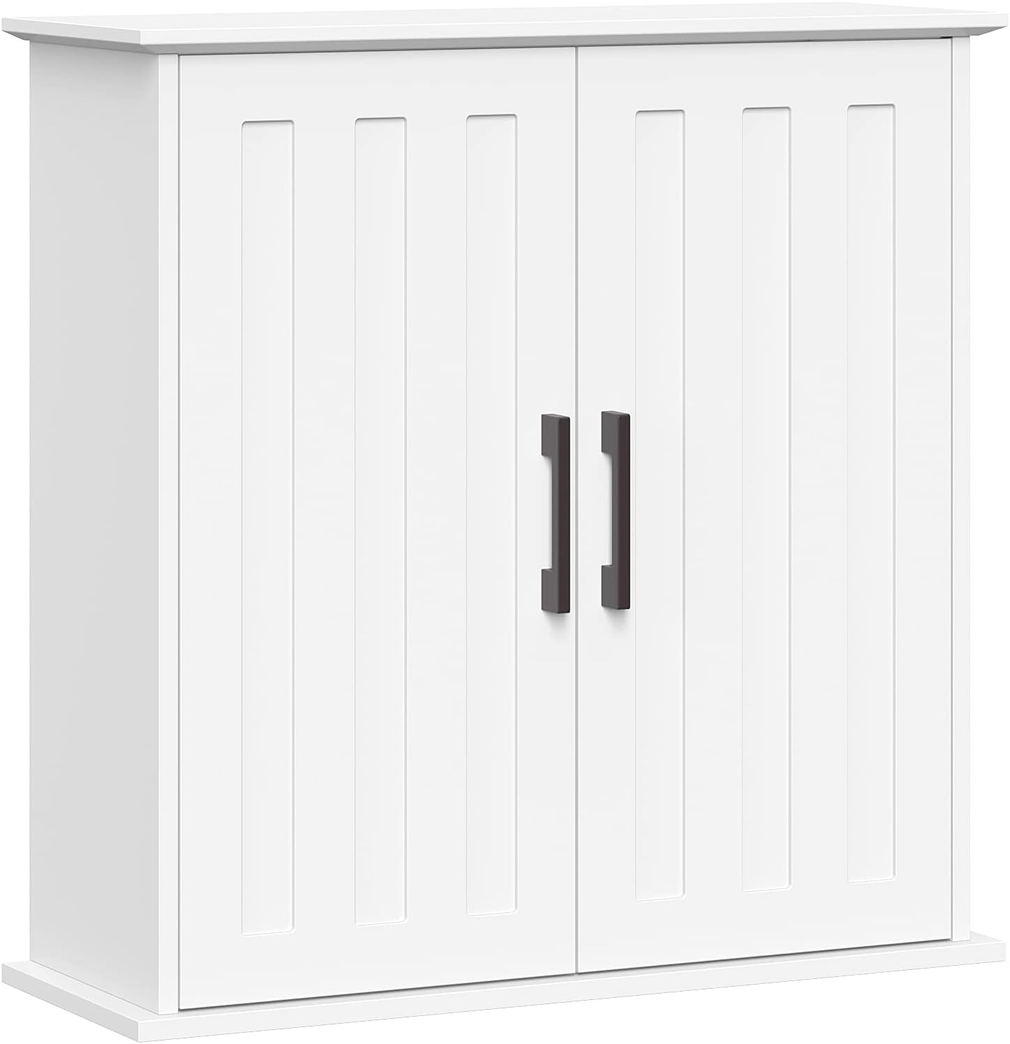 RiverRidge Monroe Two-Door Bathroom Wall Mount Medicine Cabinet, White | Adjustable Interior Shelf, Soft Close Hinges, Matte Black Handles