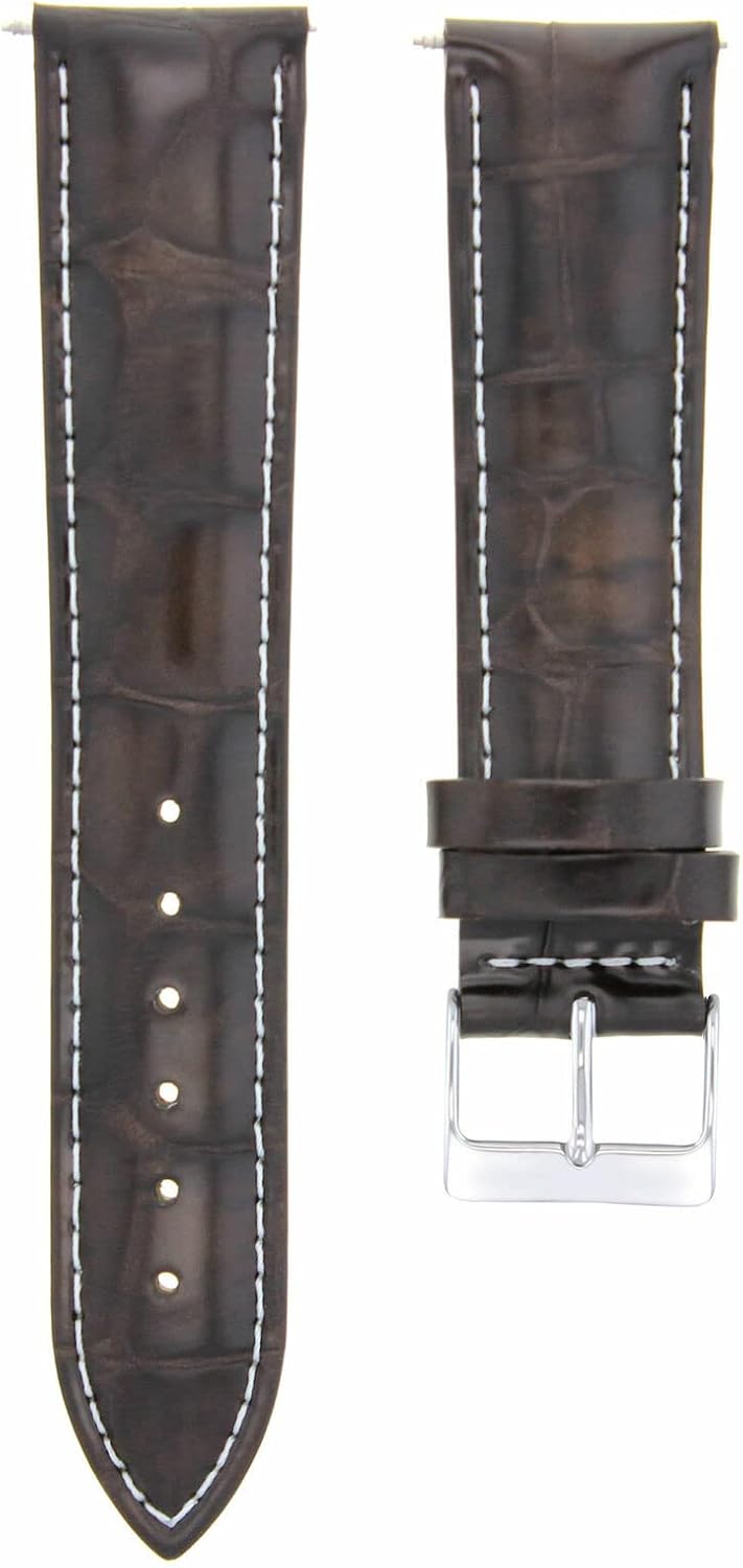 Ewatchparts 22mm Dark Brown Leather Replacement Watch Strap White Stitching Silver Buckle Compatible With Invicta Diver