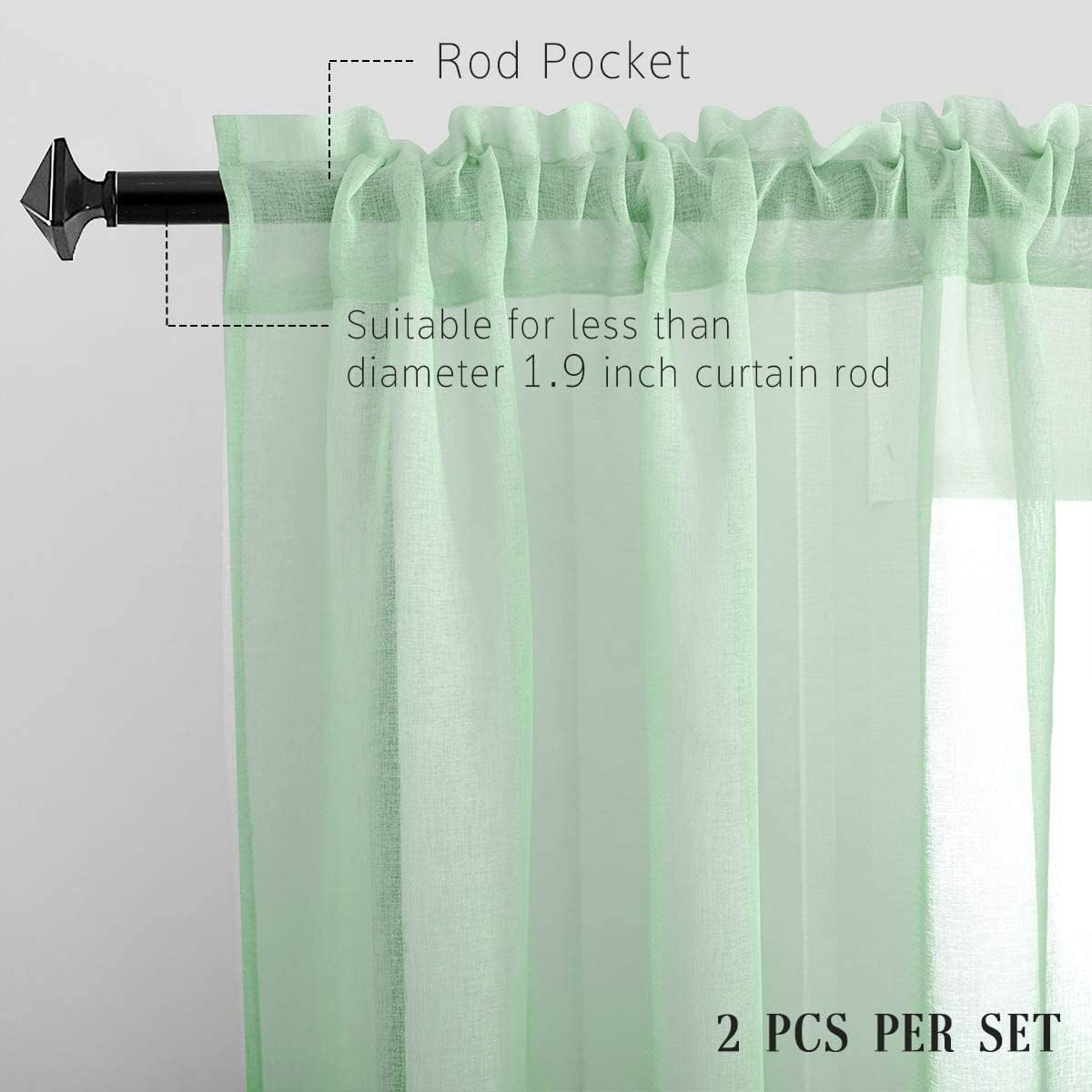 Off White Semi Sheer Curtains 72 Inches Long Faux Linen Off White Sheers Curtain for Bedroom Living Room Girls Kids Room 2 Panels 52x72 Inch Length