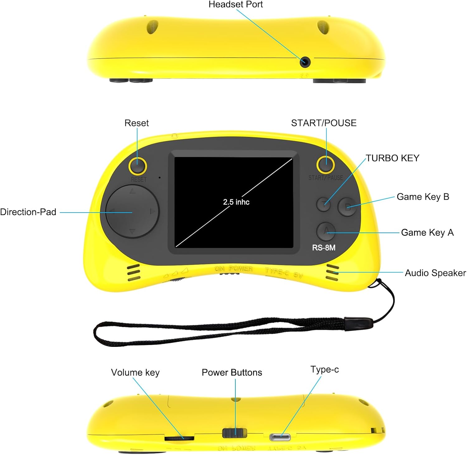 Kids Handheld Portable Video Game Player with 200 Games - 16 Bit 2.5 Inch Screen Mini Retro Electronic Machine for Boys Girls