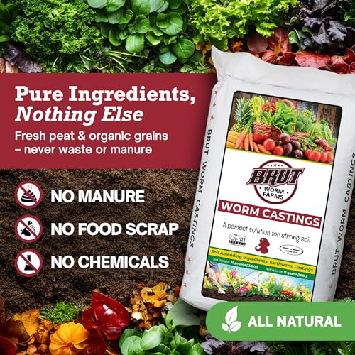 Brut Worm Farms Organic Worm Castings, Natural Fertilizer for Plants, 30 lb | Mineral-Rich Potting Mix Additive & Plant Food for Indoor Outdoor Plants, Compost, Soil Health & Garden Growth