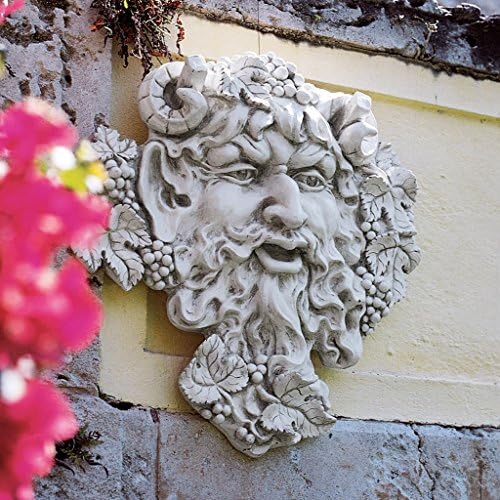 Design Toscano Bacchus, Grape Harvest Wine Greek Greenman Face Wall Sculpture, Medium, 12 inches tall, Cast Stone Resin, Antique Stone Finish