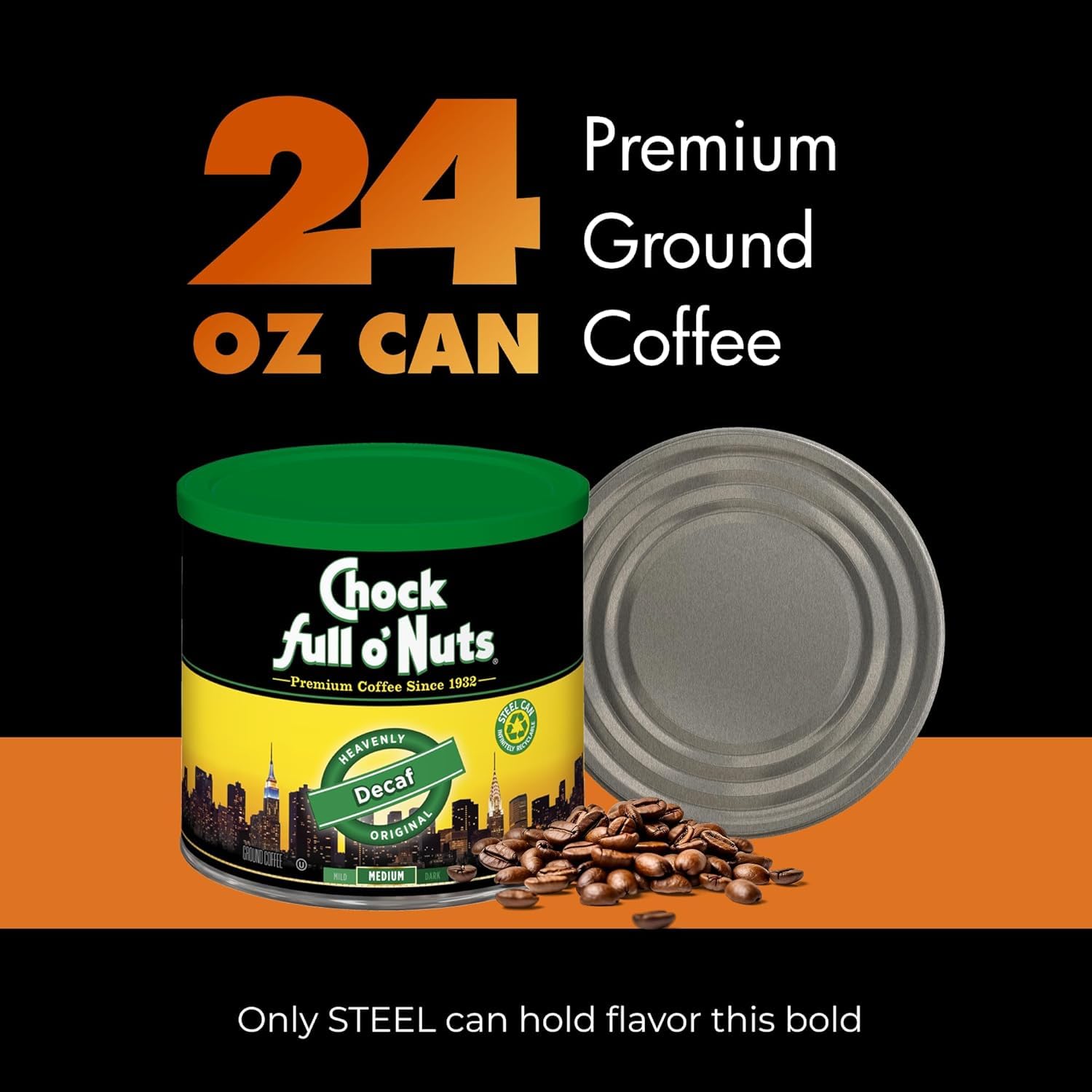 Chock Full o' Nuts French Roast Ground Coffee – Premium Beans in Recyclable Steel Can – Rich Flavor & Aroma, Dark Roast – Perfect for Drip, Pour-Over, Percolator – 26 Oz Can