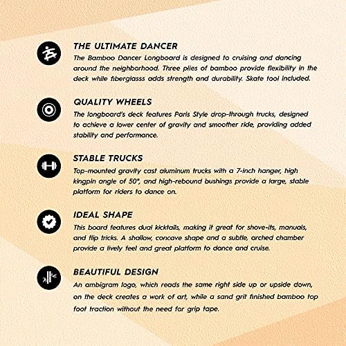 Magneto Dancer Longboard Skateboard - Smooth Carbon Fiber Cruiser Board - Kicktail Longboard Deck for Tricks, Smooth Turns - 46" x 9.5", Bamboo