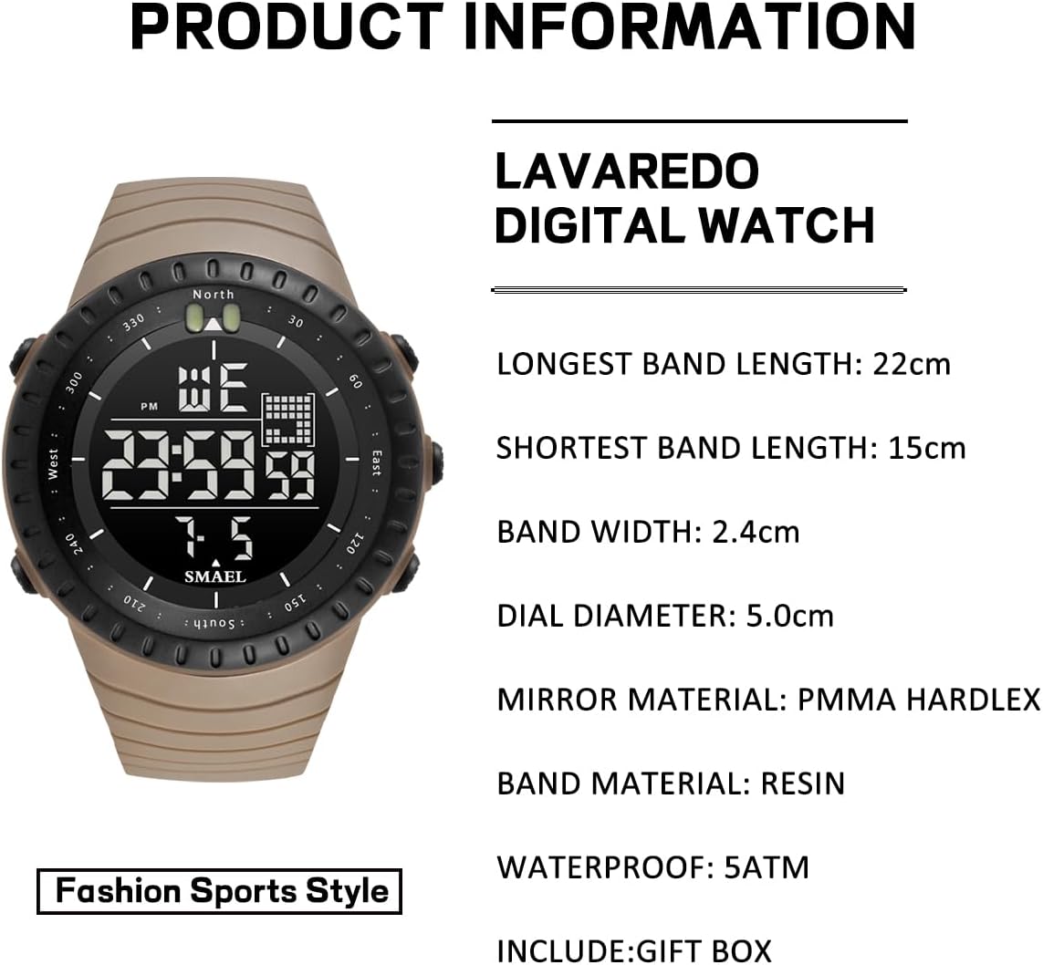 L LAVAREDO Mens Digital Watch Sports Military Watches Waterproof Outdoor Chronograph Wrist Watches for Men with LED Back Ligh/Alarm/Date