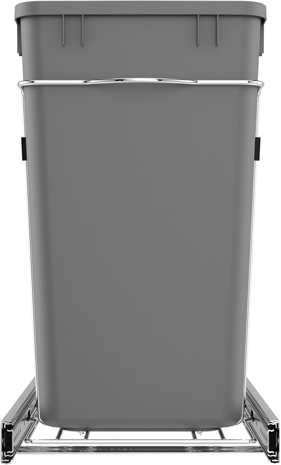 Rev-A-Shelf Double 27 Qt Pullout Trash Can for Base Kitchen Cabinets, Garbage Waste Bin System with Full Extension Slides, Min Opening Width of 11.5", Metallic Silver, RV-15KD-17C S