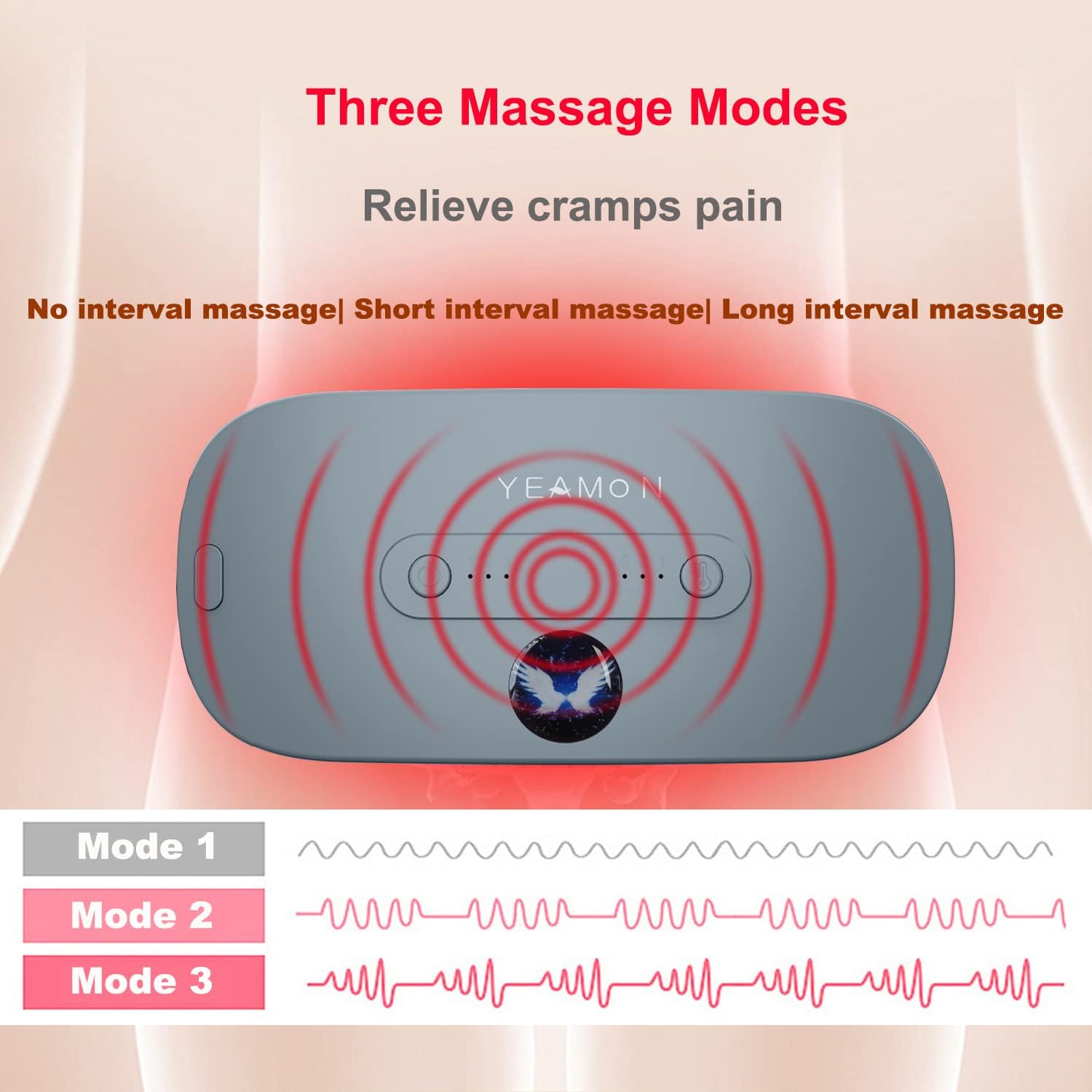 Portable Cordless Heating Pad, Electric Waist Belt Device, Fast Heating Pad with 3 Heat Levels and 3 Massage Modes, Back or Belly Heating Pad