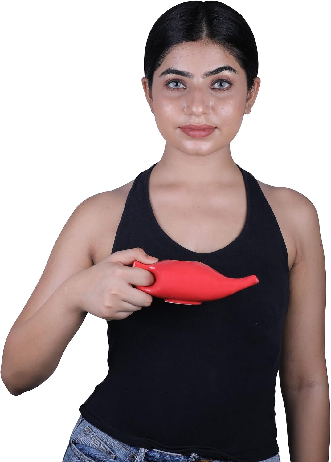 HealthGoodsIn Ceramic Neti Pot, Dishwasher Safe, Premium Handcrafted with 2 Silicone Nozzle and Salt for Sinus - 225 Ml. Capacity (Brown)