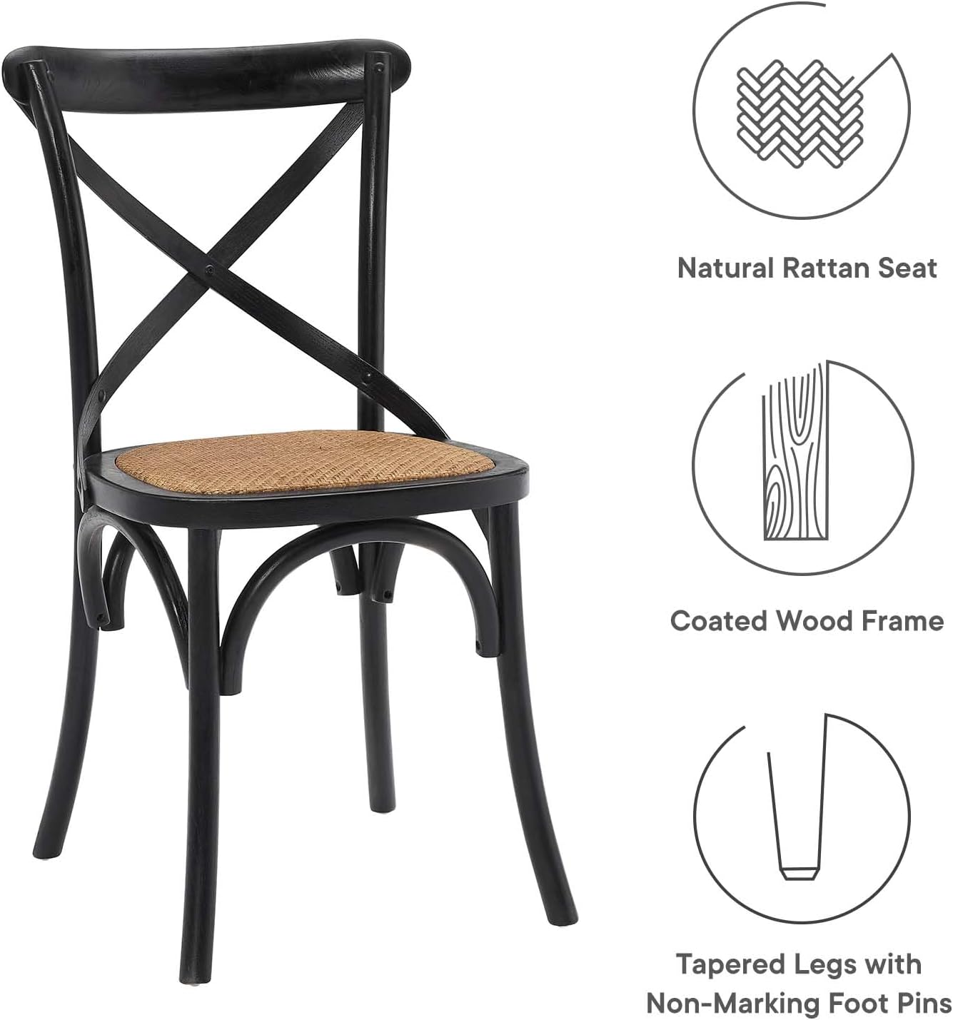 Modway Gear Rustic Modern Farmhouse Elm Wood Rattan Dining Chair in Gray