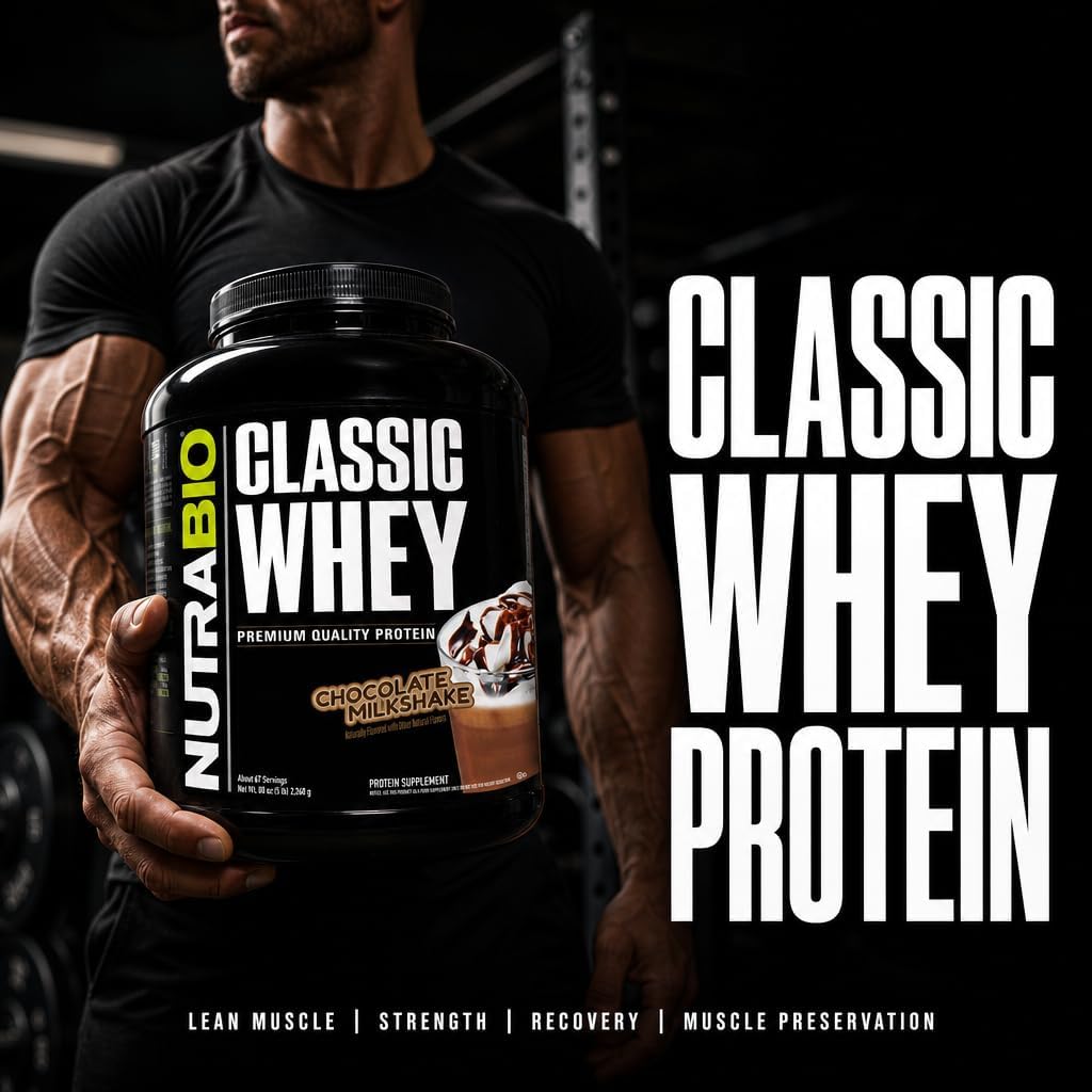 NutraBio Classic Whey Protein Powder- 25G of Protein Per Scoop - No Fillers, Artificial Colors, Preservatives - Chocolate Milkshake, 2 Pounds
