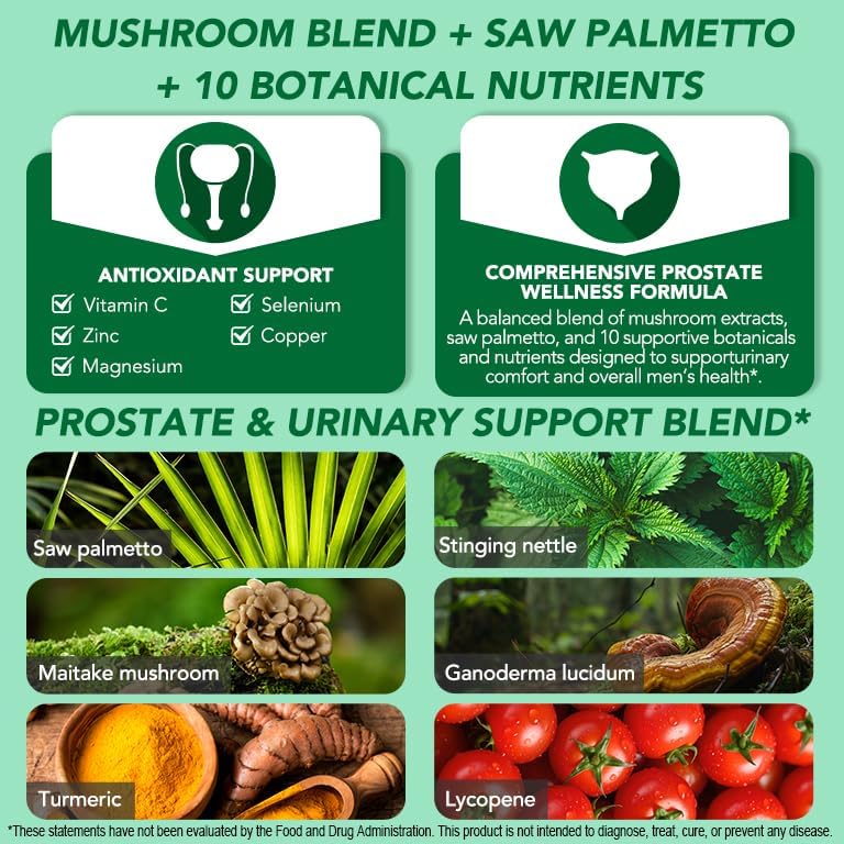 Saw Palmetto Prostate Supplement for Men 2000mg – Advanced 45% Fatty Acids Formula with Reishi & Maitake, Stinging Nettle