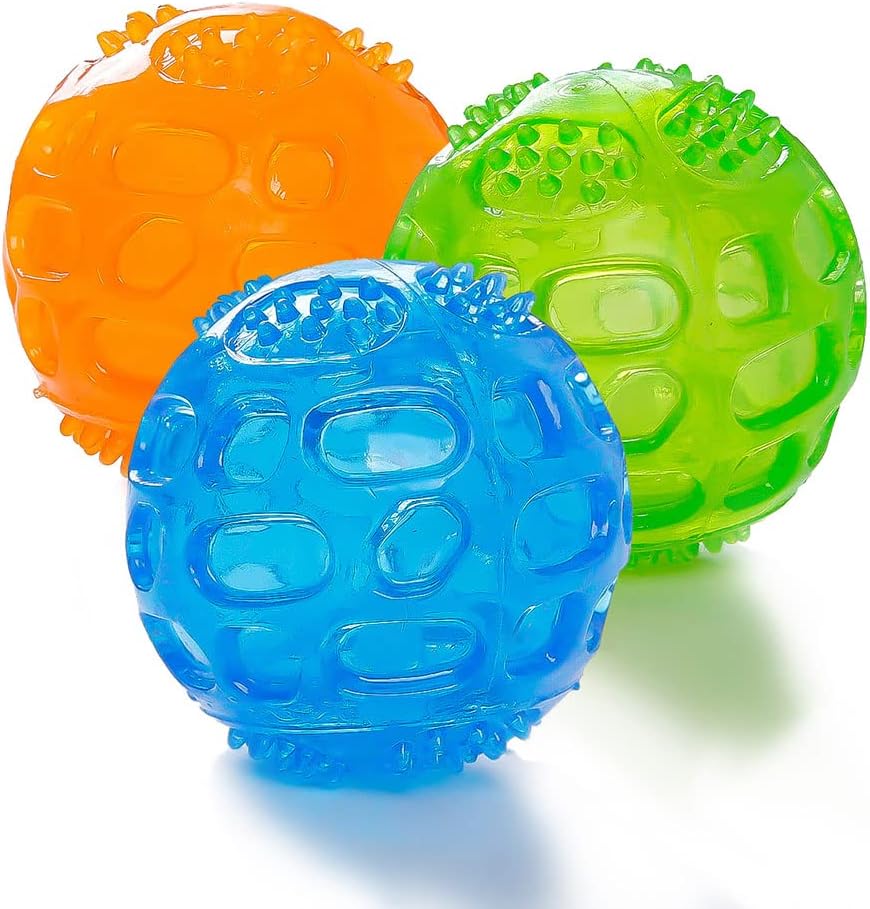 ACEONE Dog Squeaky Ball, Pet Squeak Chew Bouncy Rubber Toy Balls for Small Medium Dogs Indestructible Exercise Training Playing (3 Balls)