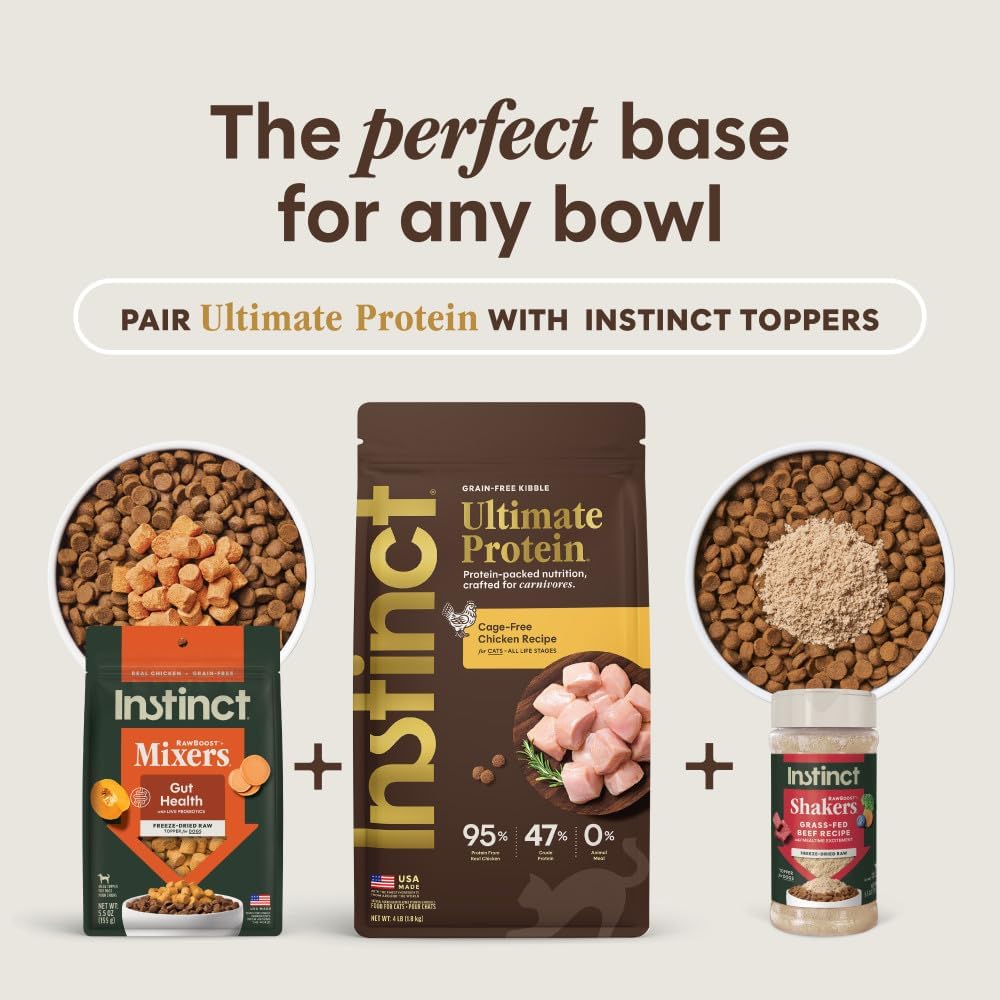 Instinct Ultimate Protein Dry Cat Food, Cage Free Chicken, 4 lb. Bag | Protein-packed recipe, 95% protein from real chicken, probiotics, omegas & antioxidants for digestive, coat & immune health