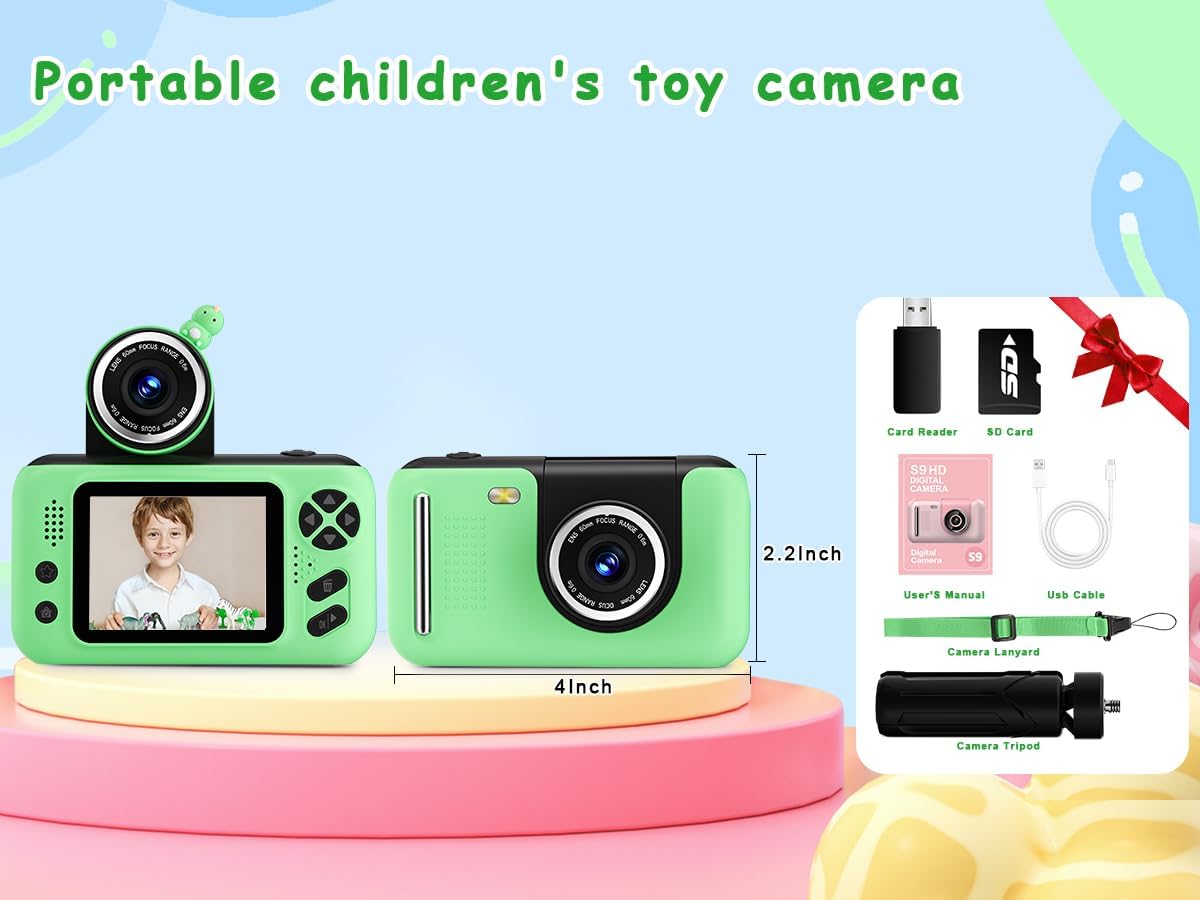Makolle Camera for Kids, Portable Travel Camera for Childrens Age 3-8, Blue | Flip Up Lens, Drop Proof, With Tripod, Long Battery Life, SD Card Included, Birthday Gifts for Boys and Girls Age 3-12